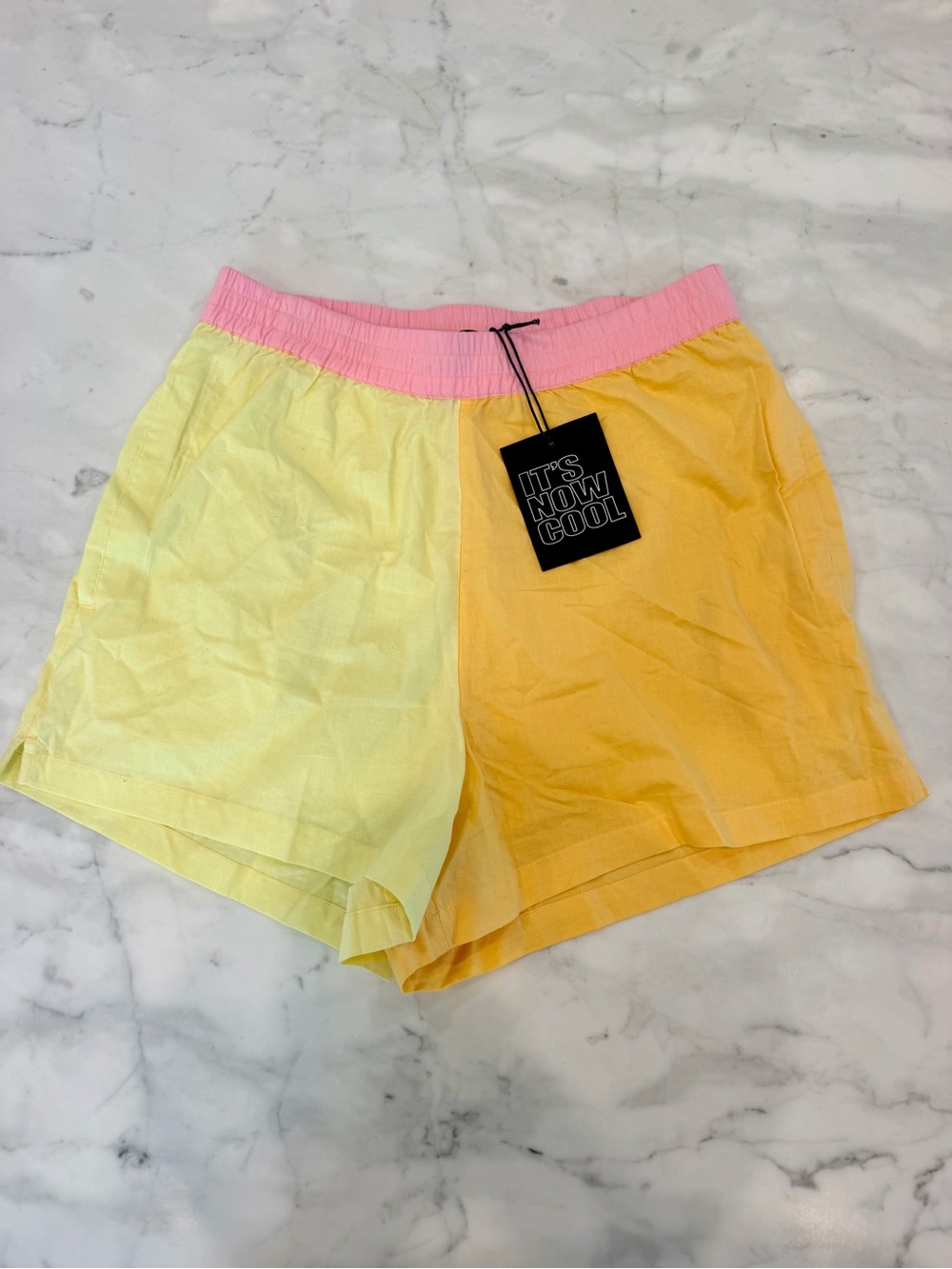Colorblock Pink Waist Yellow & Light Yellow Women’s Bermuda Shorts